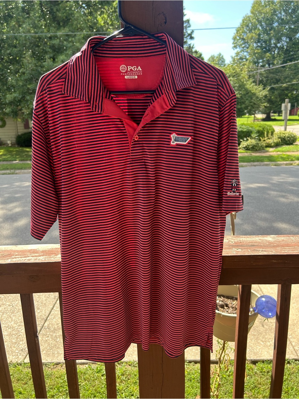 PGA Tour Men's Red and Black Striped Performance Polo